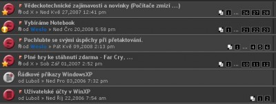 Červené ikonky značí změnu od vašeho posledního přihlášení
