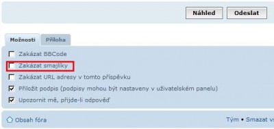 Možnosti odpovědi - zakázat smajlíky - pro zvětšení klikni