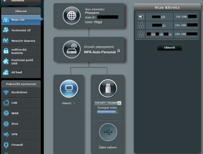 Mapa sítě a seznam připojených zařízení