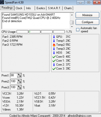 teplota, když je počítač v klidu