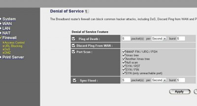 Můj router ma nastavení pod položkou Firewall