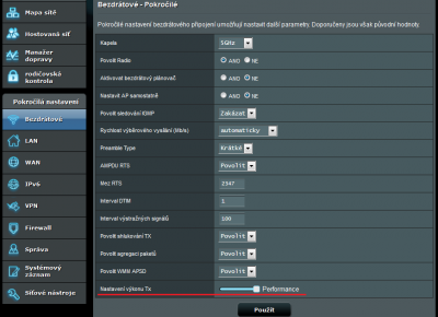 nastavení vysílacího výkonu