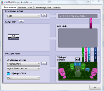 nastavení ovladače pro zvukovku
