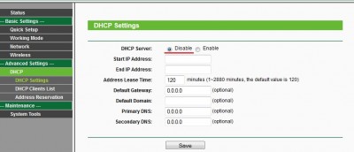 Vypnutí DHCP TP-link