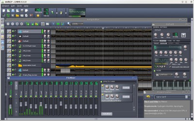 lmms-0.4.0-1.jpeg (237.41 KiB) Zobrazeno 997 x Song-Editor, FX-Mixer, Project Notes a sledování nástrojů