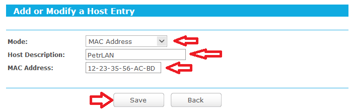 Přidání MAC adresy