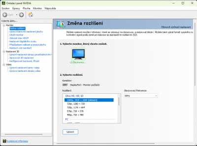 Ovládací panel NVIDIA