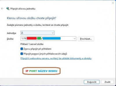 Síťový disk.jpg (51.99 KiB) Zobrazeno 4056 x Dialog na nastavení cesty na síťový disk