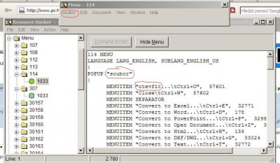 Místo "File"/"soubor" místo "Open"/otevřít